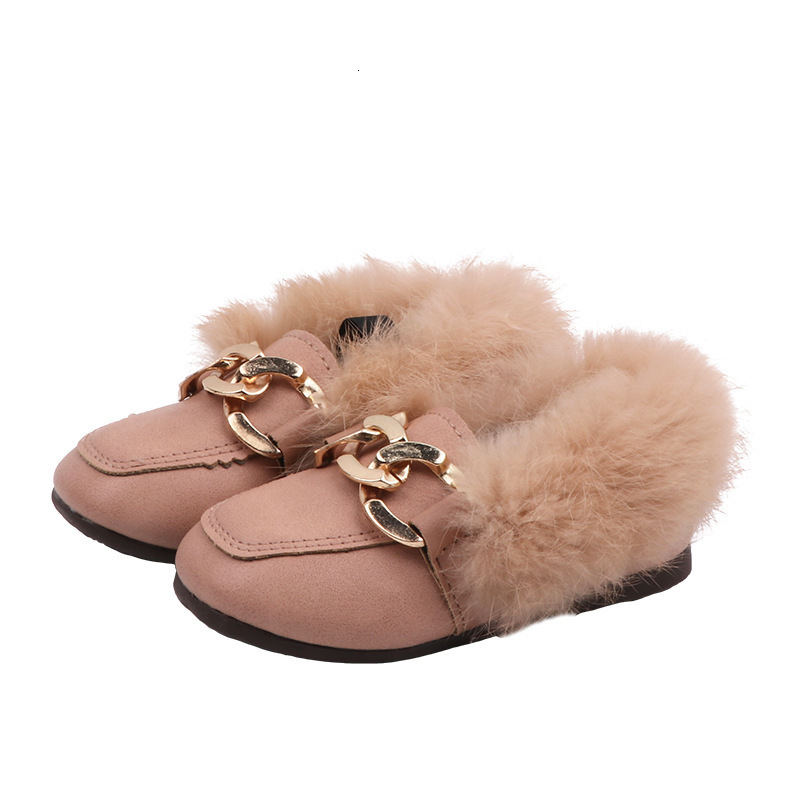 2024 autumn and winter girls fur shoes baby with velvet pea princess shoes soft soled childrens rabbit fur warm cotton shoes 241018