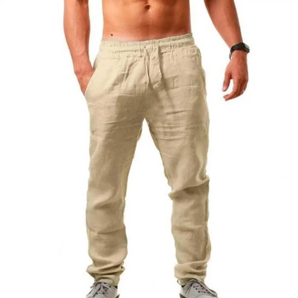 Mens Thin Style Cotton White Cargo Pants Male Spring New Breathable Solid Color Linen Trousers Streetwear Pantalon Homme LX241107