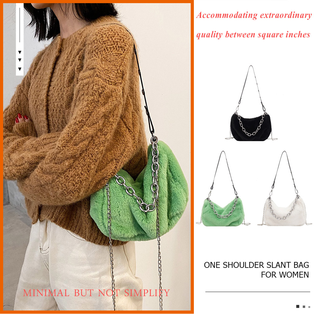 Popular Simple Female Daily Bag Fashion Female Tote Solid Plush Shoulder Messenger Bag Autumn Street Chain Purse