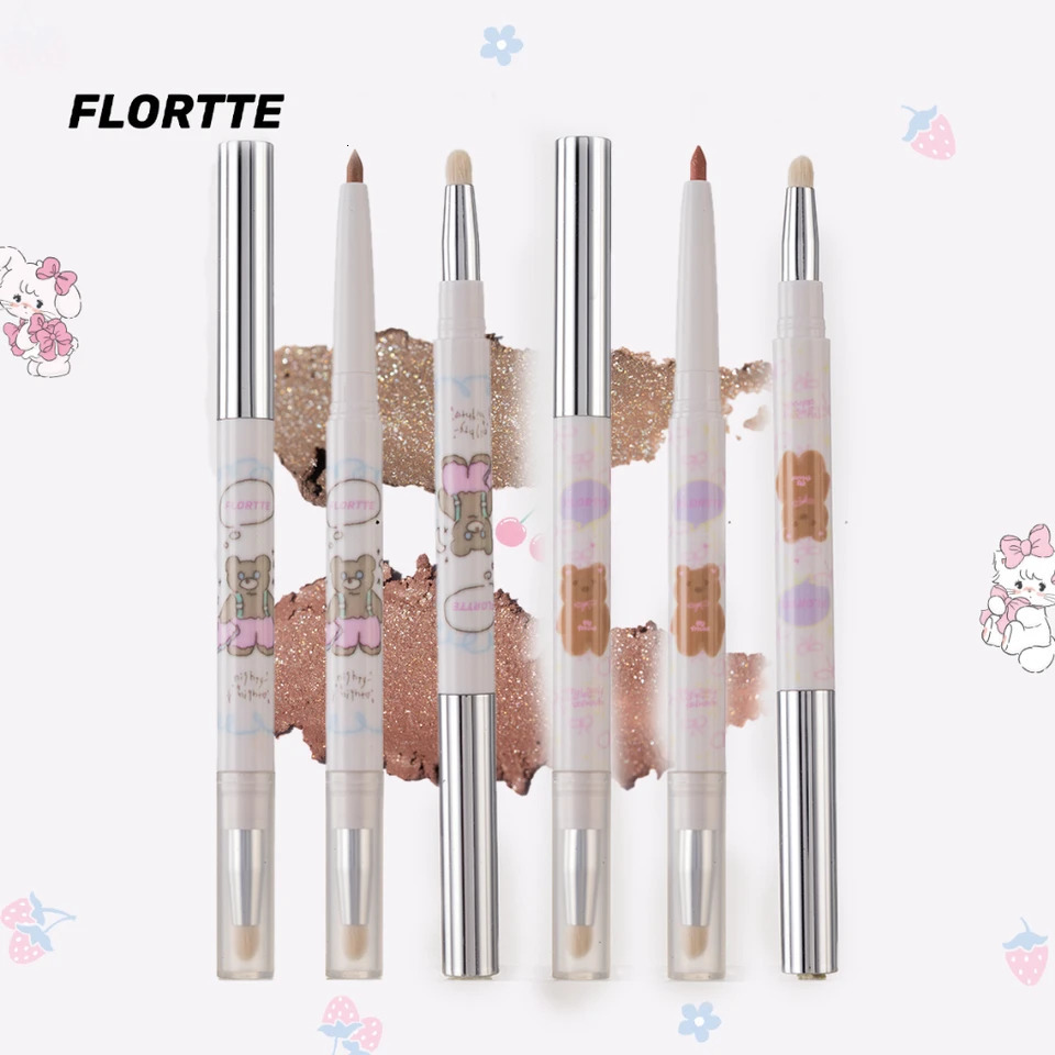 Flortte Bread Bear double-sided eyeliner pencil with brush original genuine Korean eyeliner gel pencil womens cosmetics makeup 241107