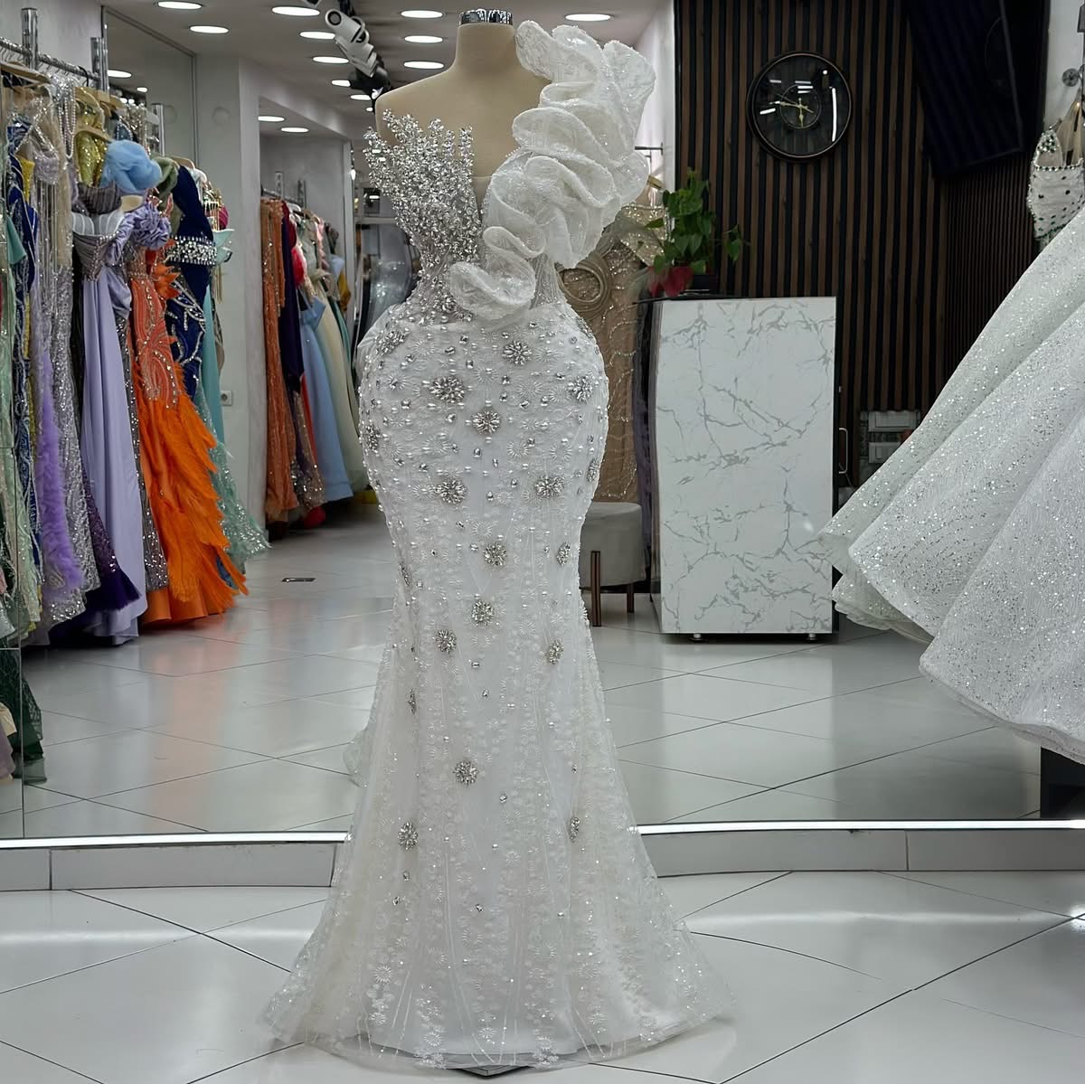 2024 Plus Size Off White Mermaid Prom Dresses For Special Occasions Florals Rhinestones Lace Evening Party Birthday Gowns Dress For Women Vestidos de 