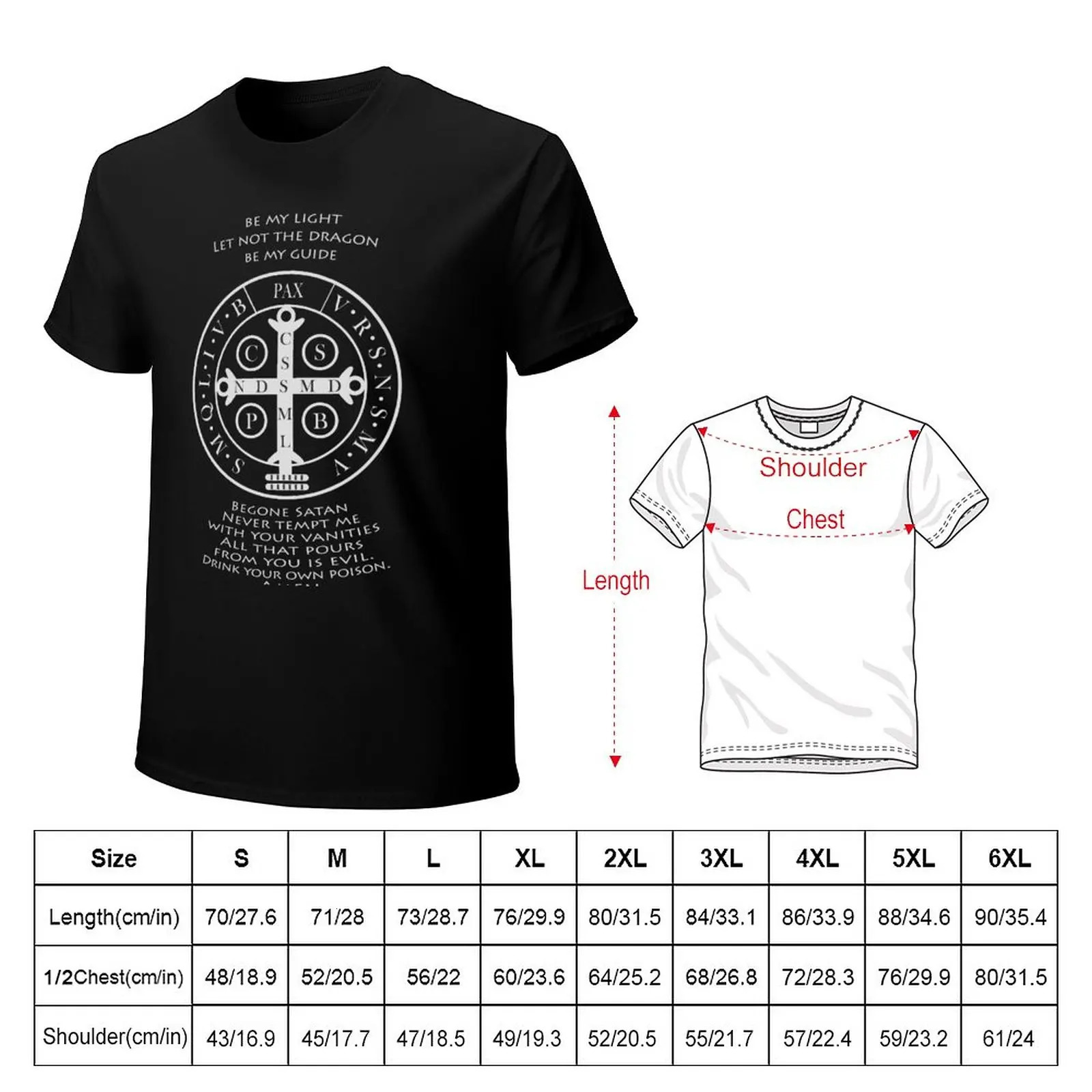 Saint Benedict Medal with prayeron black T-Shirt plain t-shirt anime clothes blank t shirts oversized t shirts for men 240319