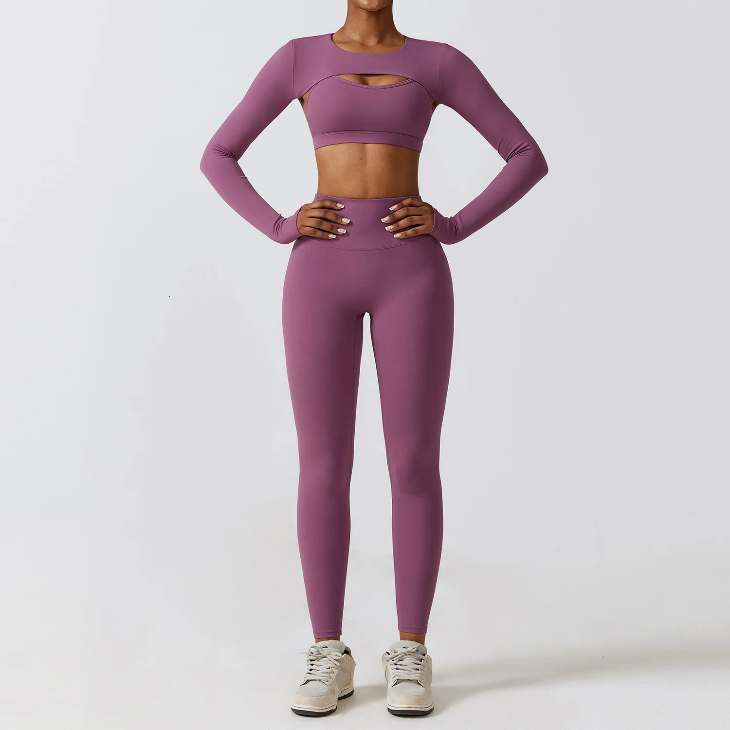 Sportswear Yoga Set Womens Workout Clothes Athletic Wear Sports Gym Legging Seamless Fitness Bra Crop Top Long Sleeve Yoga Suit240325