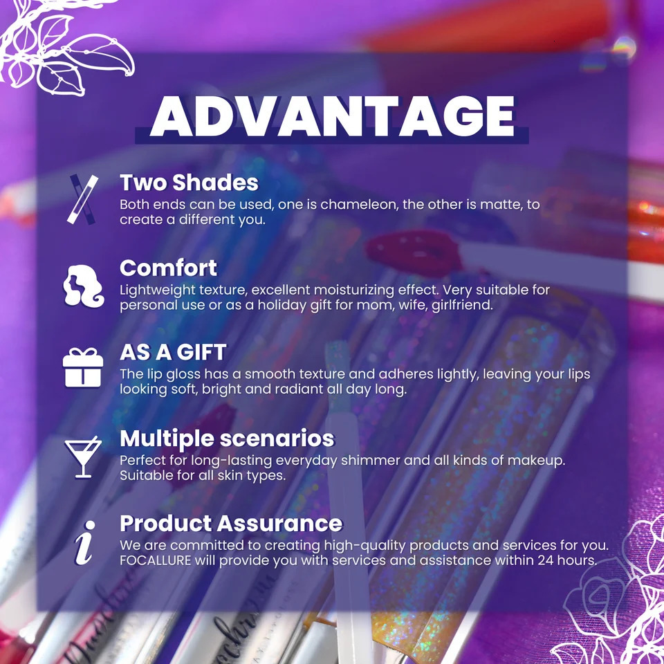 CHARMACY 2-in-1 Sparkling Lip Gloss Long lasting Two tone Lip Gel 8-color Female Makeup 241107