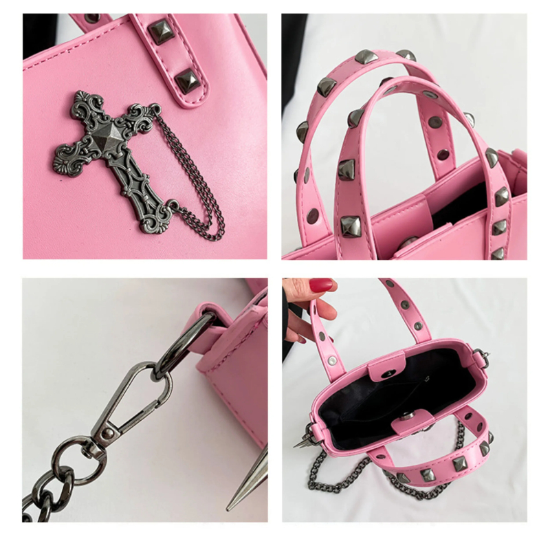 Personality Girls Punk Rivets Y2k Aesthetic Shoulder Bag Korean Gothic Cross Handbags Women Casual Vintage Crossbody Bags Trendy