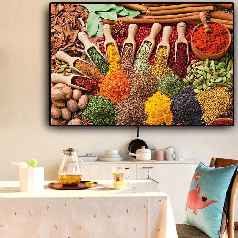 Grain spice spoons for living room home decoration kitchen food oil paintings posters and prints Cuadros wall art pictures X241107