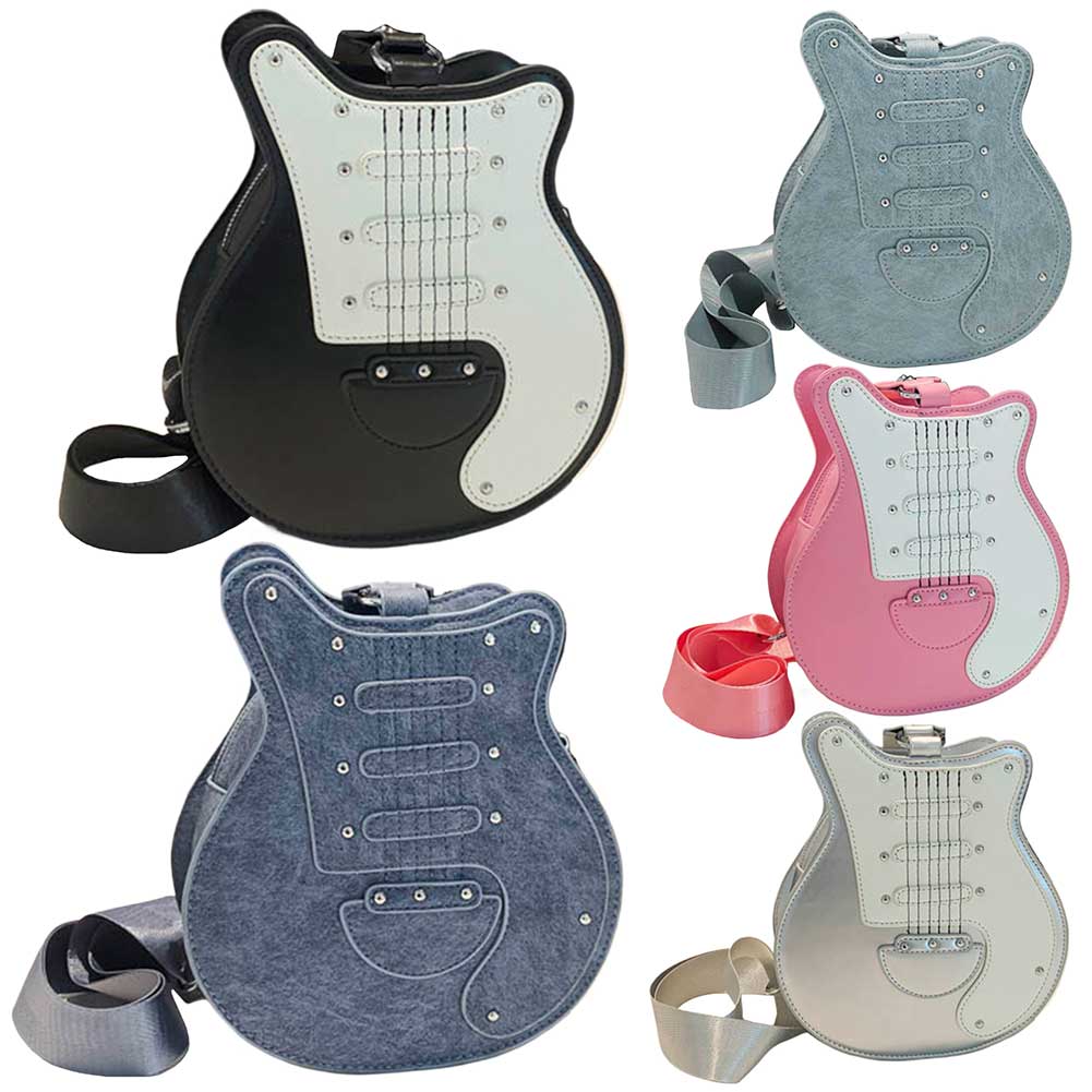 Guitar Shaped Fashion Shoulder Bag Large Capacity PU Small Tote Bag Adjustable Strap Creative Hobo Purse for Party Vacation