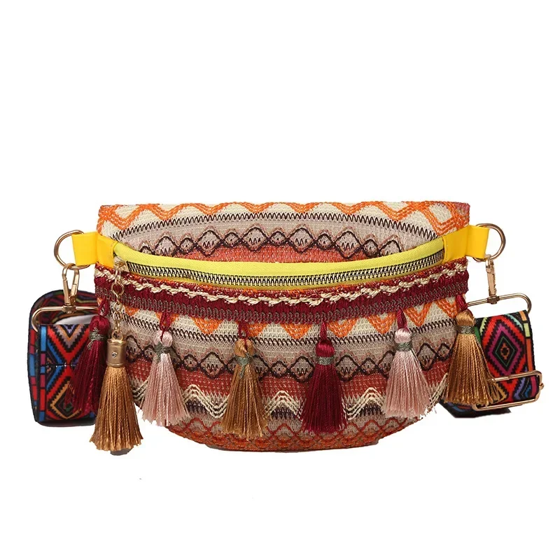 The New Bohemian Ethnic Style Wide Strap Braided All-in-one Tassel Bucket Slant Shoulder Bag for Women العاب جنسيةللازواج