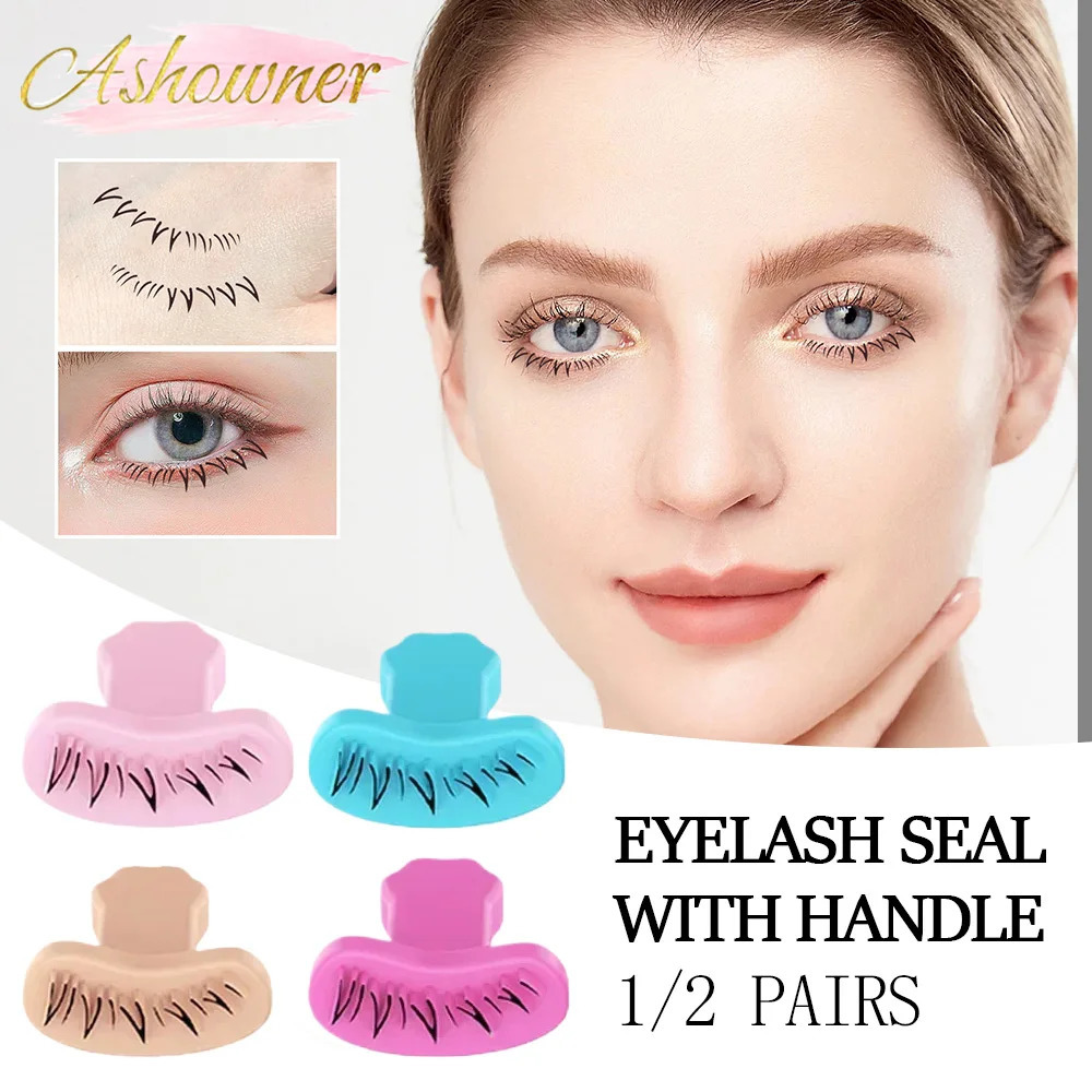 Silicone eyelash seal template with handle seal Natural simulation eye black makeup tool Quick makeup eyelash template seal 241107