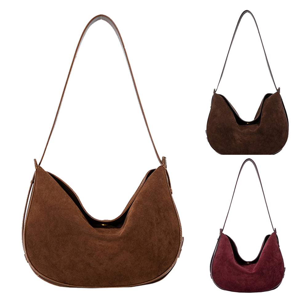 Women Suede Crescent Bag Solid Handbag Magnetic Closure Crossbody Bag Retro Hobo Bag for Work Travel Shopping
