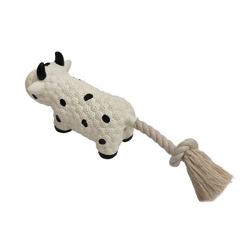 Hot Sale Interactive Pet Teeth Cleaning Toy Latex Cow Dog Chew Toy with Rope for Small Dog and Puppy