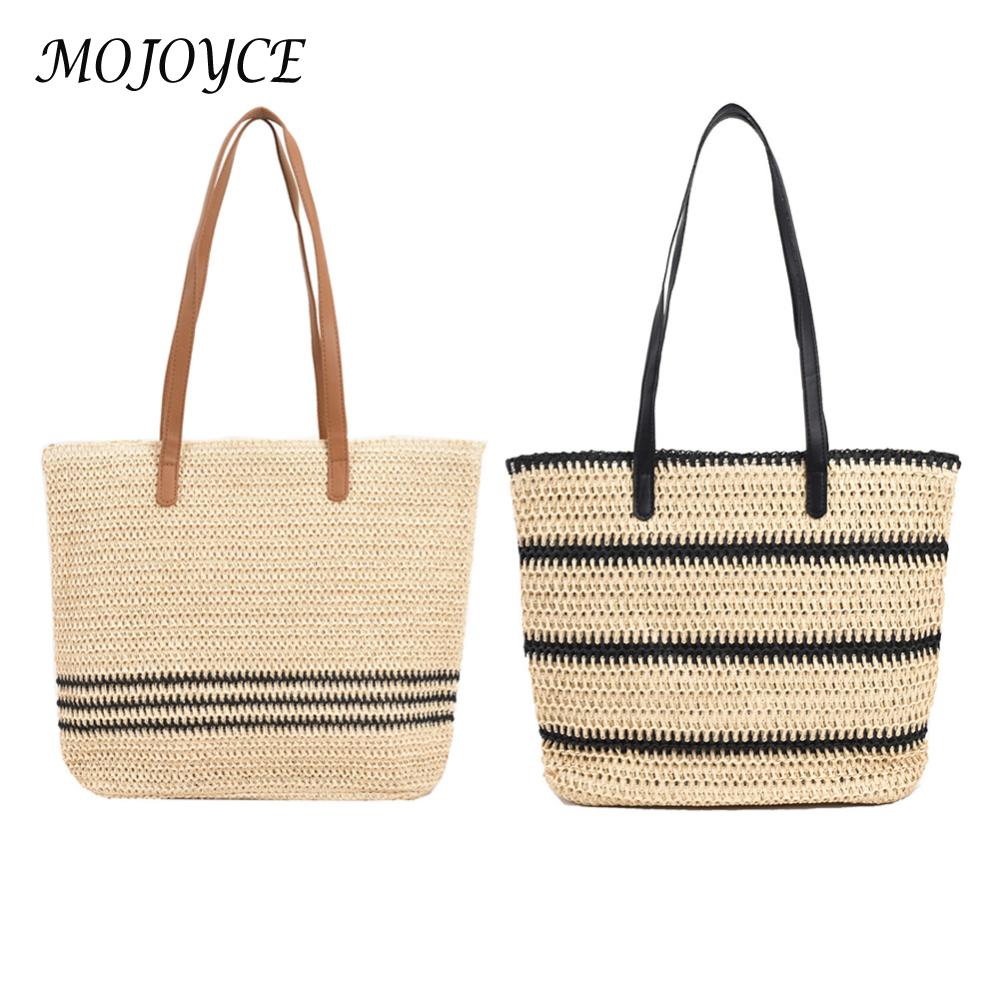 Straw Woven Shoulder Bags Women Summer Beach Vacation Ladies Travel Purse Totes
