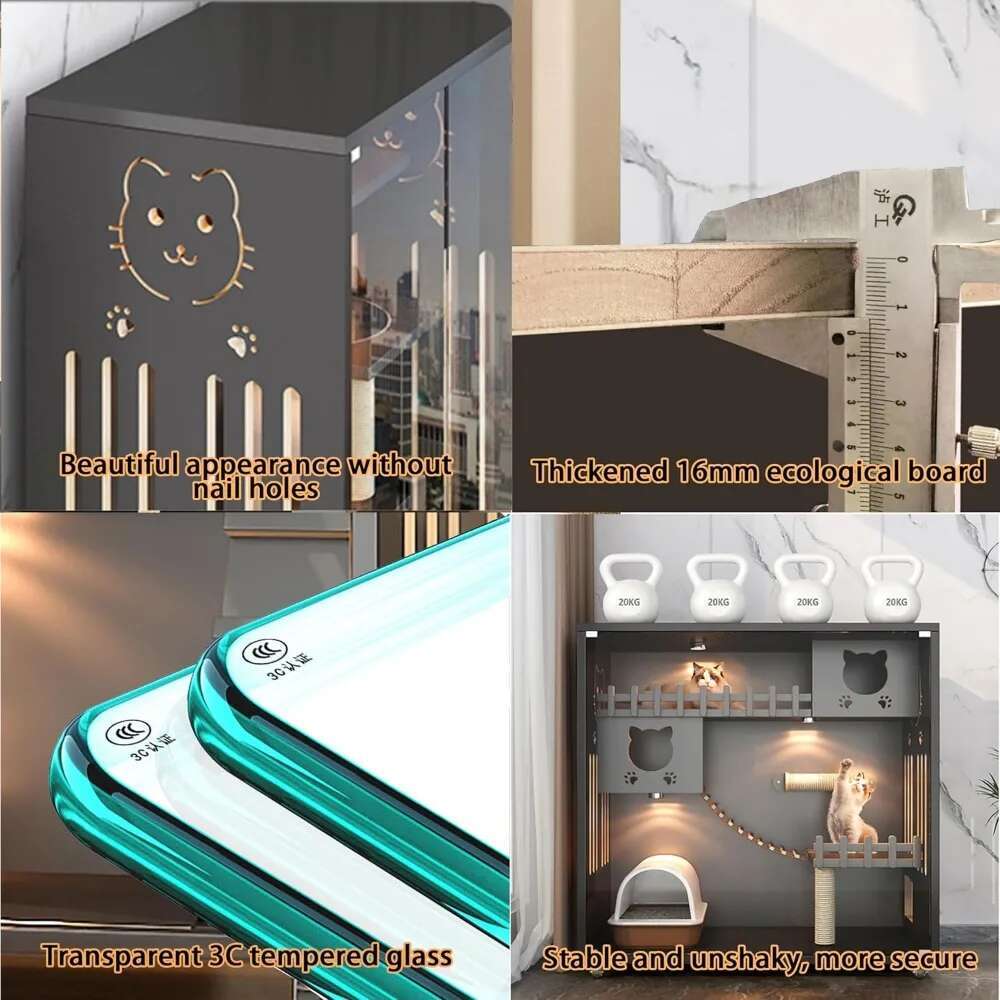 Wooden Enclosure, Indoor/Outdoor Cage Large Space,Multi-Feature Enclosed Cat for Indoor Cats Ventilation Doors