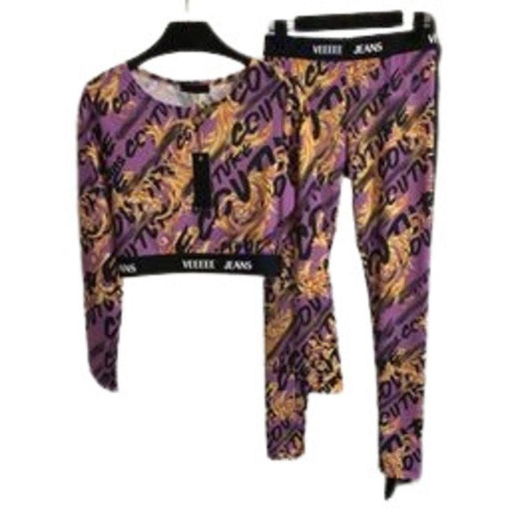 Vintage Pattern Tops Letter Pants Set Designer Long Sleeve T Shirt Elastic Trousers Two Colors