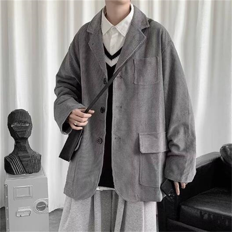 Mens Academic stylec Long Sleeves Casual Cotton Blend Loose Single Breasted Suit Jacket Coat 241024
