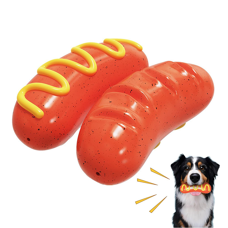 Dog Accessories Tough Pet Chew Toys, Hot Dog Shape TPR Material Pet Chews Toys Squeaky Rubber Dog Toy for Stimulating Pet Dental