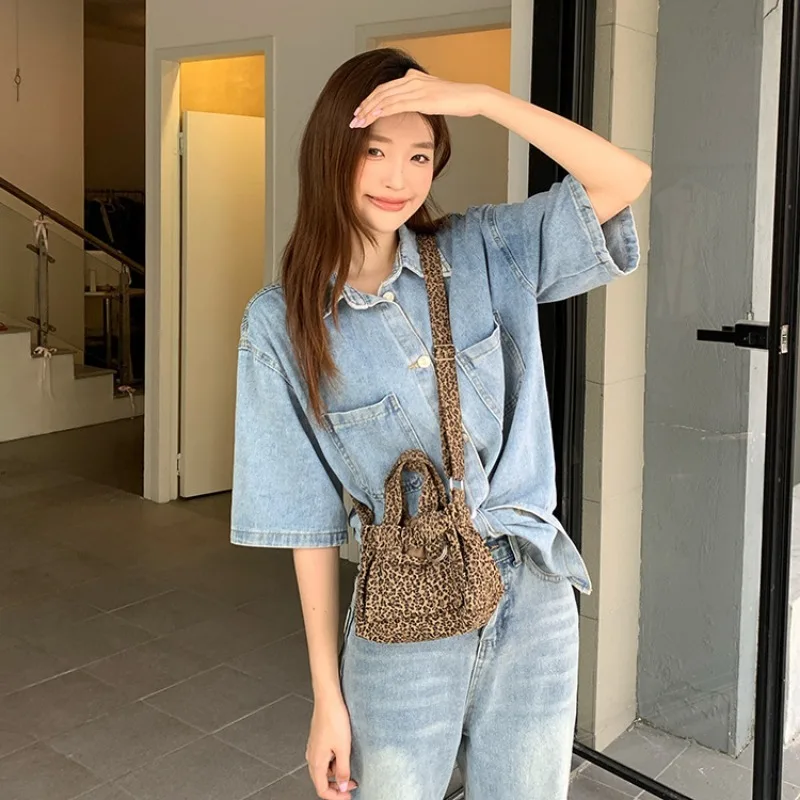 Fashion Woman Leopard Print Small Crossbody Bags Female Canvas Shoulder Bag Summer Handbags for Women 2024 Designer Luxury