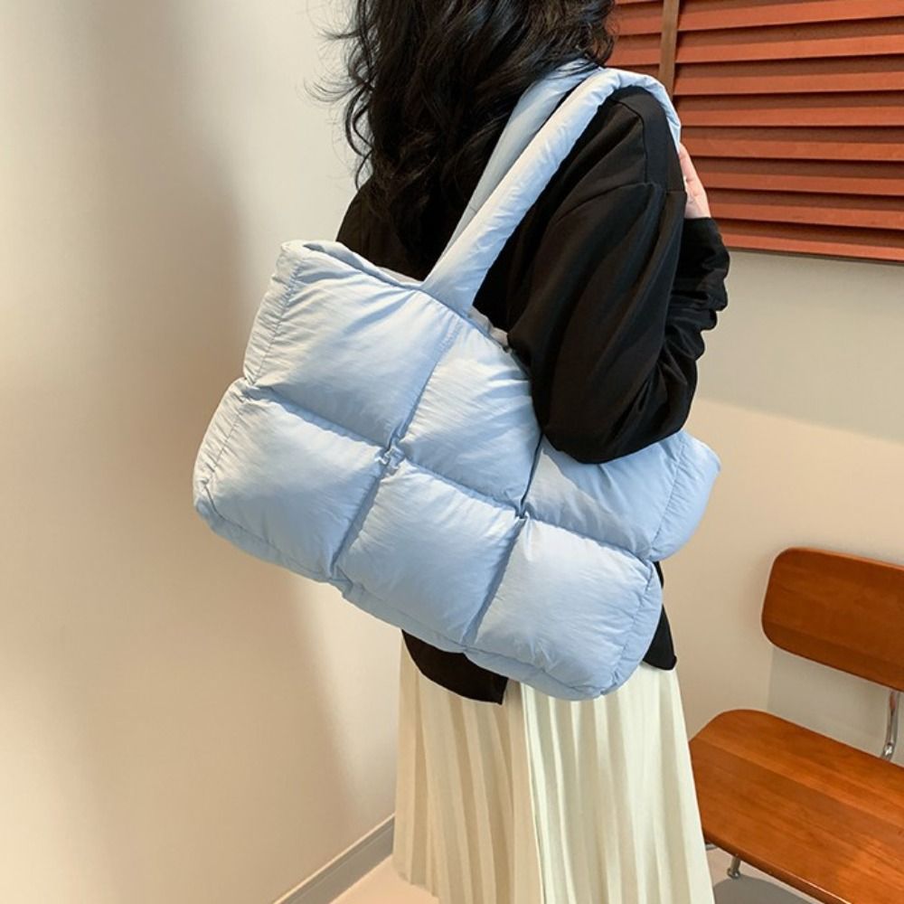 Casual School Bag Down Cloth Handbag Commute Underarm Bag Large Capacity Tote Bag Simple Fashion Puffy Bags Girls
