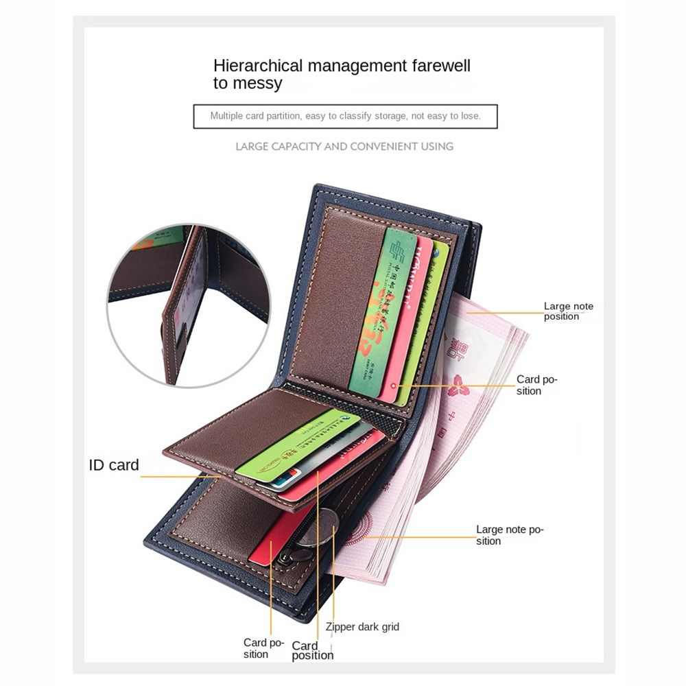 Casual Leather 2 Fold Wallets Multi-position Leisure Men's Short Wallet Multifunction Wear Resistant Pocket Purse Men