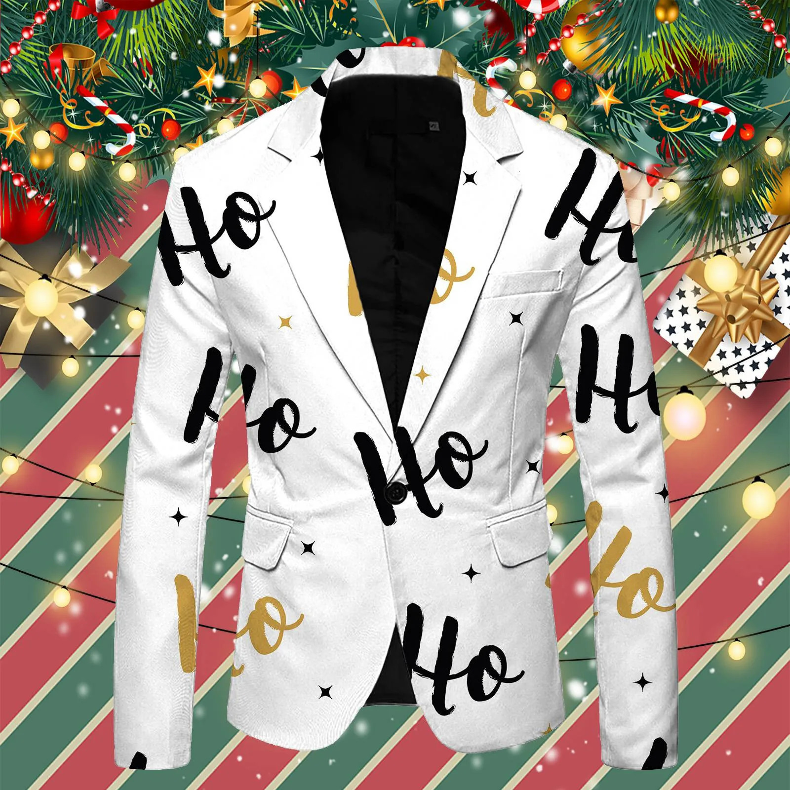 Men Blazer Suit Jacket Christmas Printed Long Sleeve Autumn Xmas Cartoon Pattern Hawaiian Long Sleeve Trendy Chic Blazers Party 241108