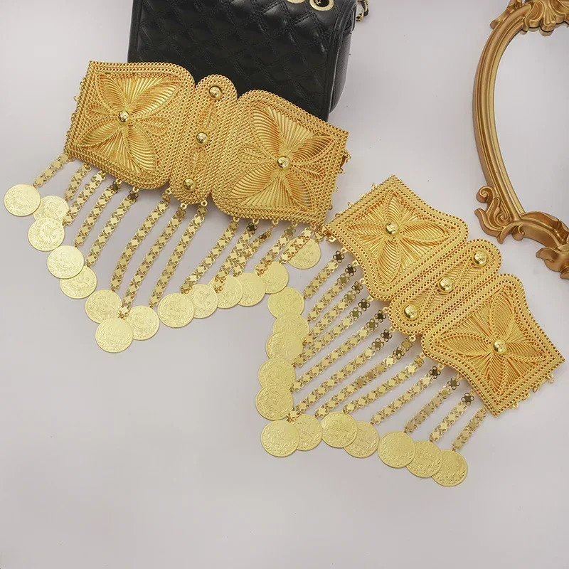 Turkey Totem Coin Pendant for Ladies Turkish Wedding Belt Gold Plated Pendant Oversized Waist Chain Saudi Gift 240313