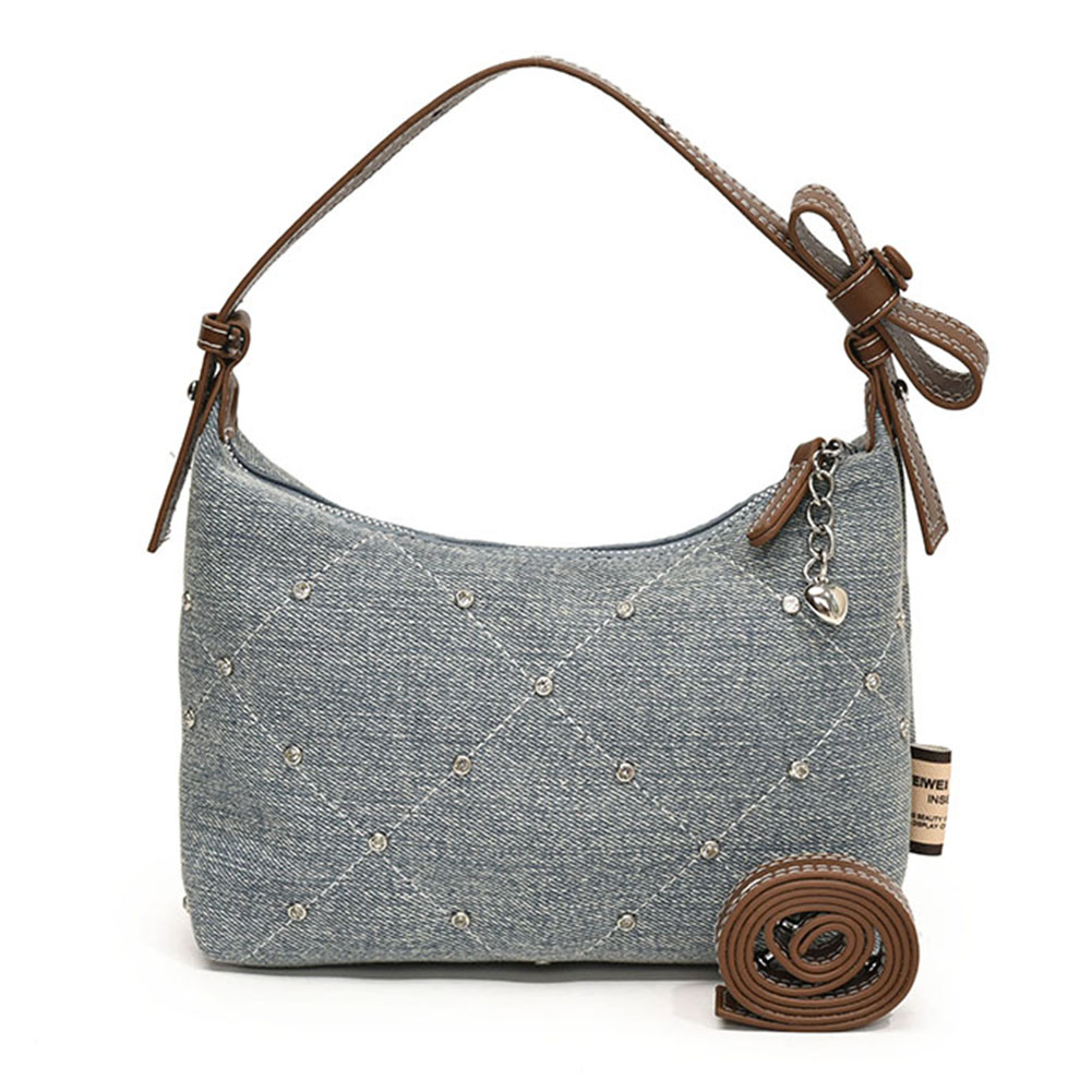 Women Vintage Satchel Bag Adjustable Strap Denim Rivet Armpit Handbag Large Capacity Luxury Underarm Bag Female Dating Bag