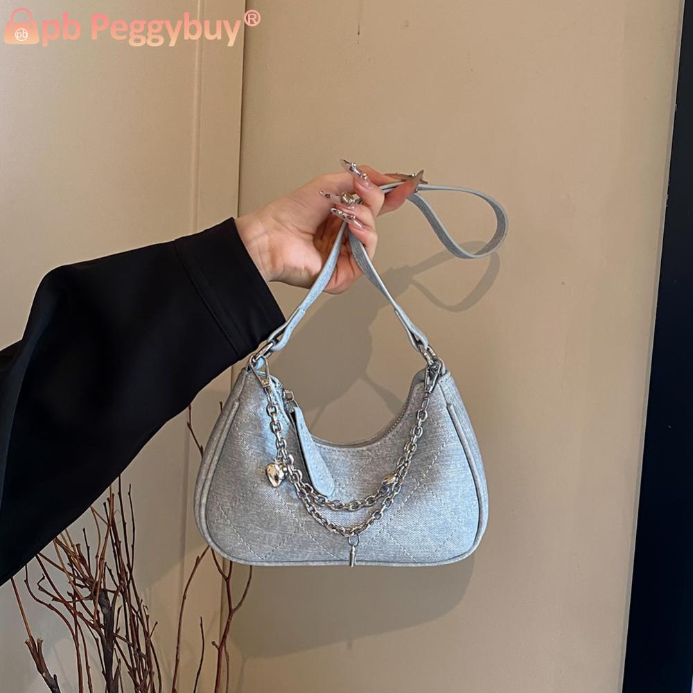 Shoulder Bag for Women with Chain Underarm Bag PU Leather Adjustable Strap Handbag Zipper Crescent Bag for Work Travel Shopping