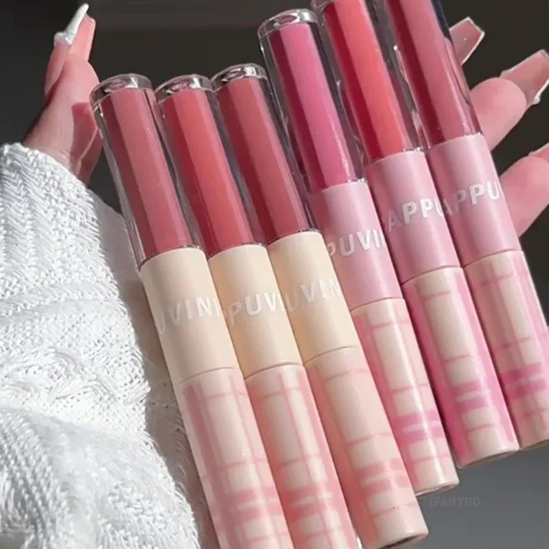 Double sided lipstick sexy and lasting red lipstick full gloss mirror and matte velvet liquid lipstick Korean cosmetics 241107