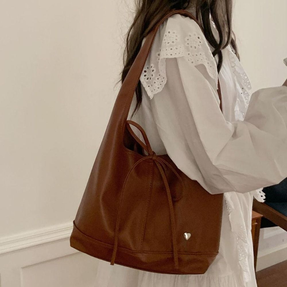 Casual Korean Style Soft Pu Leather Tote Bag Bowknot Pure Color Bow Tie Shoulder Bag Lightweight All-match Underarm Bag Women