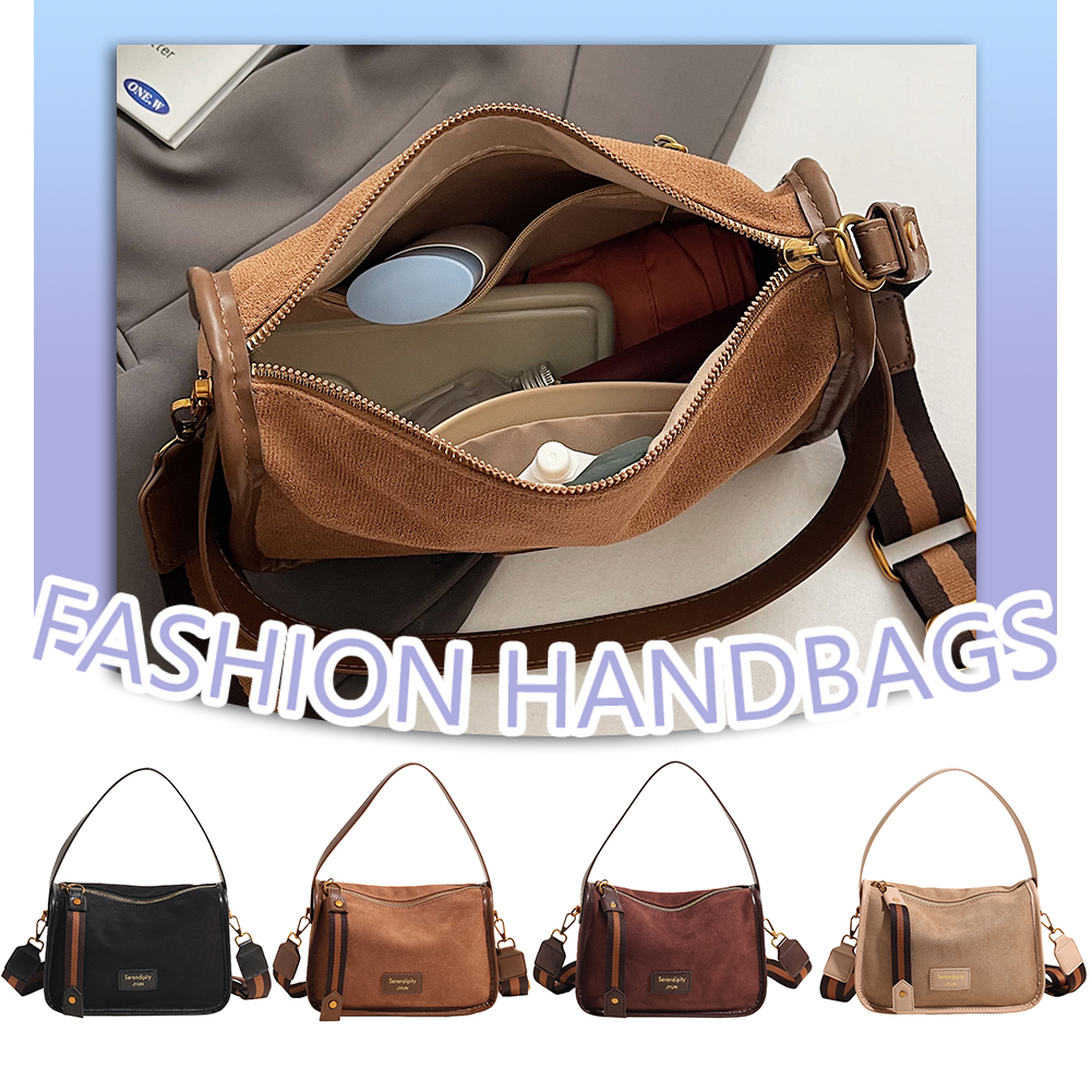 Women Suede Crossbody Bag Adjustable Strap Handbag Multiple Pocket Underarm Bag Zipper for Work Travel
