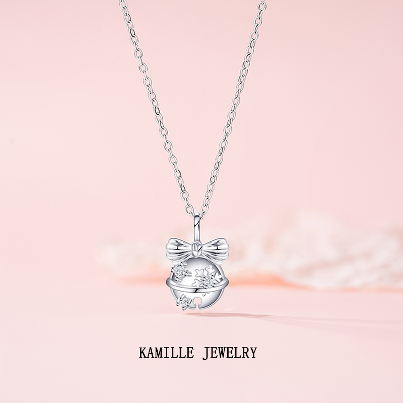 Festive Winter Jewelry - Snowflake & Planet Bell Pendant Necklace for Ladies