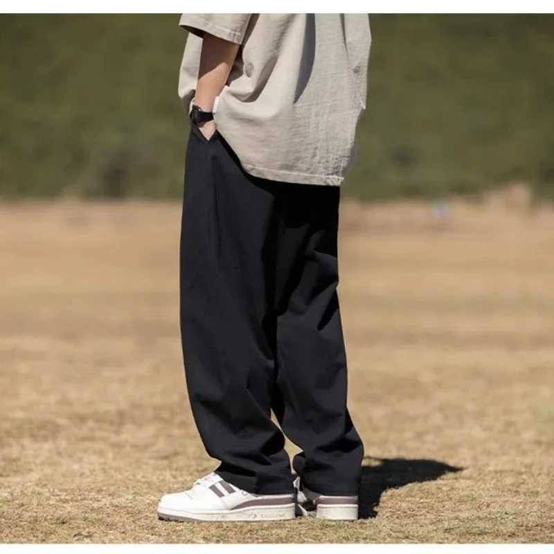 Spring Autumn New Fashion Solid Mens Clothing Elastic Waist Drawstring Casual Korean Pocket Simplicity Chaopai Straight Pants LX241107