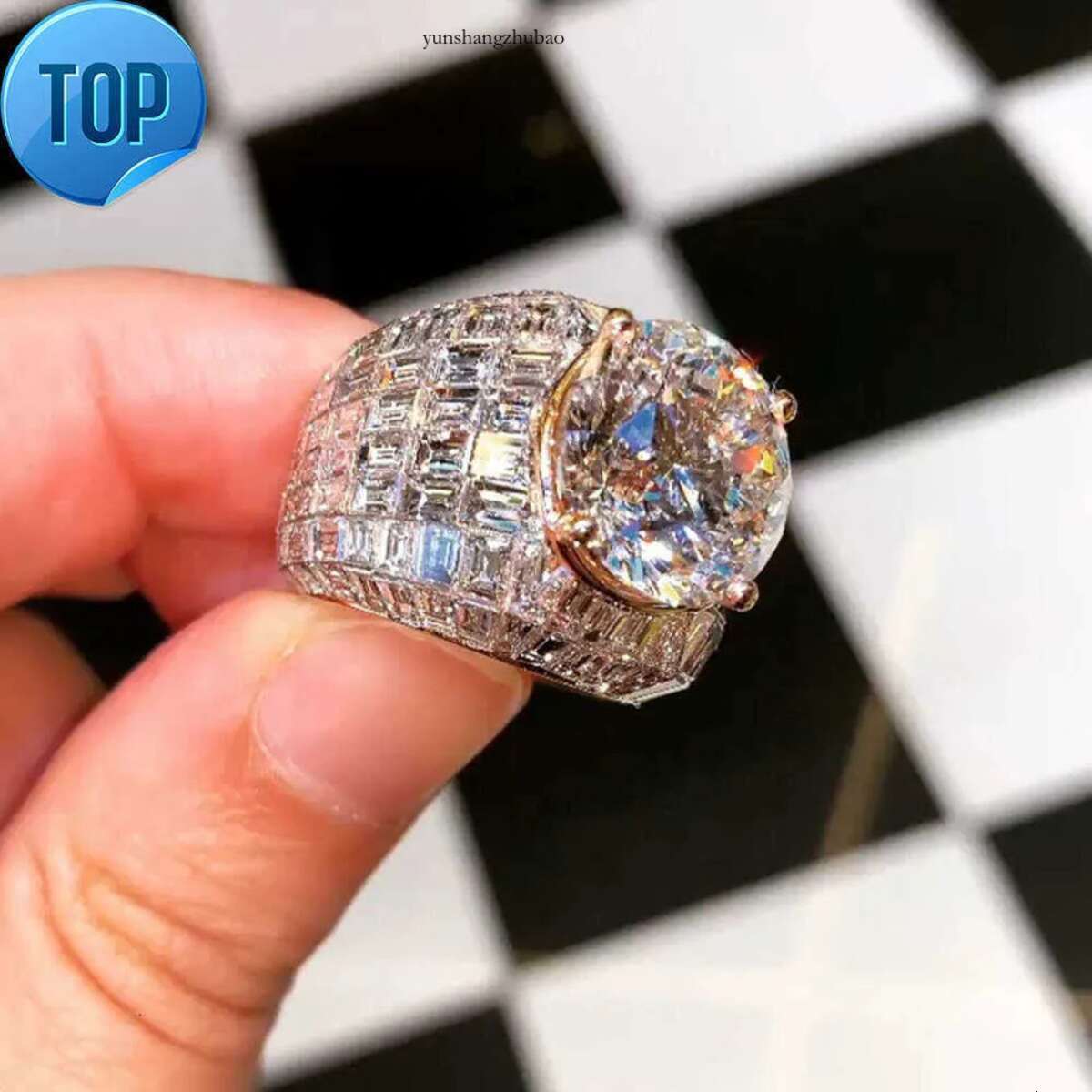 Custom 10k Solid Invisible Setting Mens Hip Hop Iced Out d Color Emerald Baguette Cut Vvs Moissanite Ring for Men