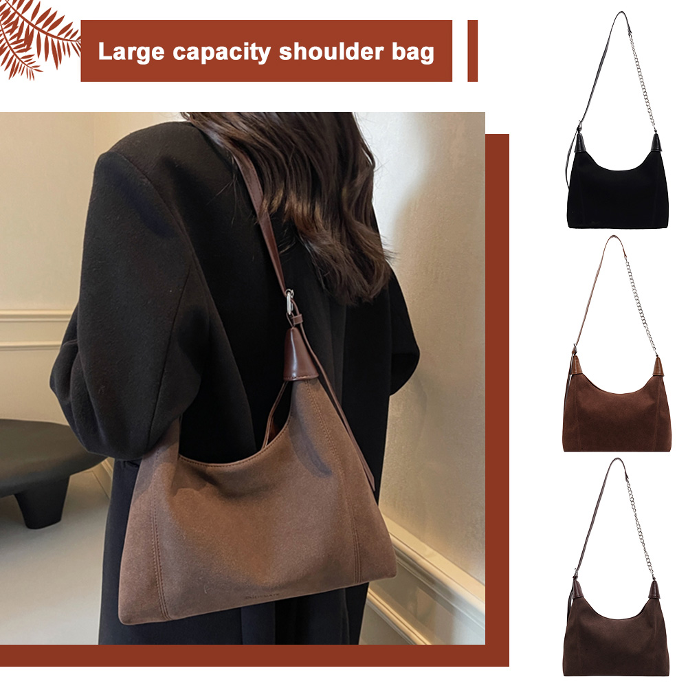 Women Chic Hobo Bag Large Capacity Stylish Crossbody Bag Solid Color Trendy Satchel Bag Adjustable Strap Simple Commuting Bag