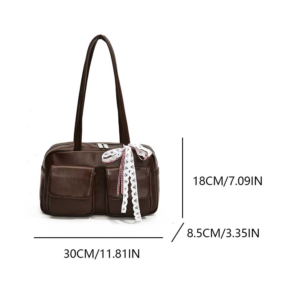 Korean Fashion Womens Shoulder Bag Pure Black PU Leather Bowling Handbag Casual Luxury Vintage 2024 New Boston Tote Bag