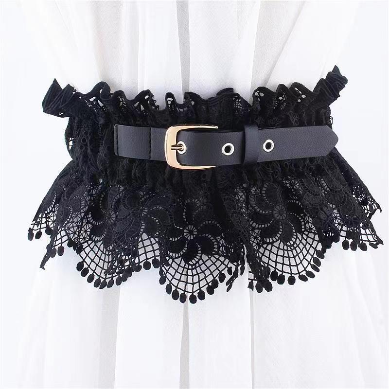 2023 Spring New Fashion Lace Waistband Stretch Outer Wear Wide Waist Outer Take Dress Shirt Netflix Matching Goddess