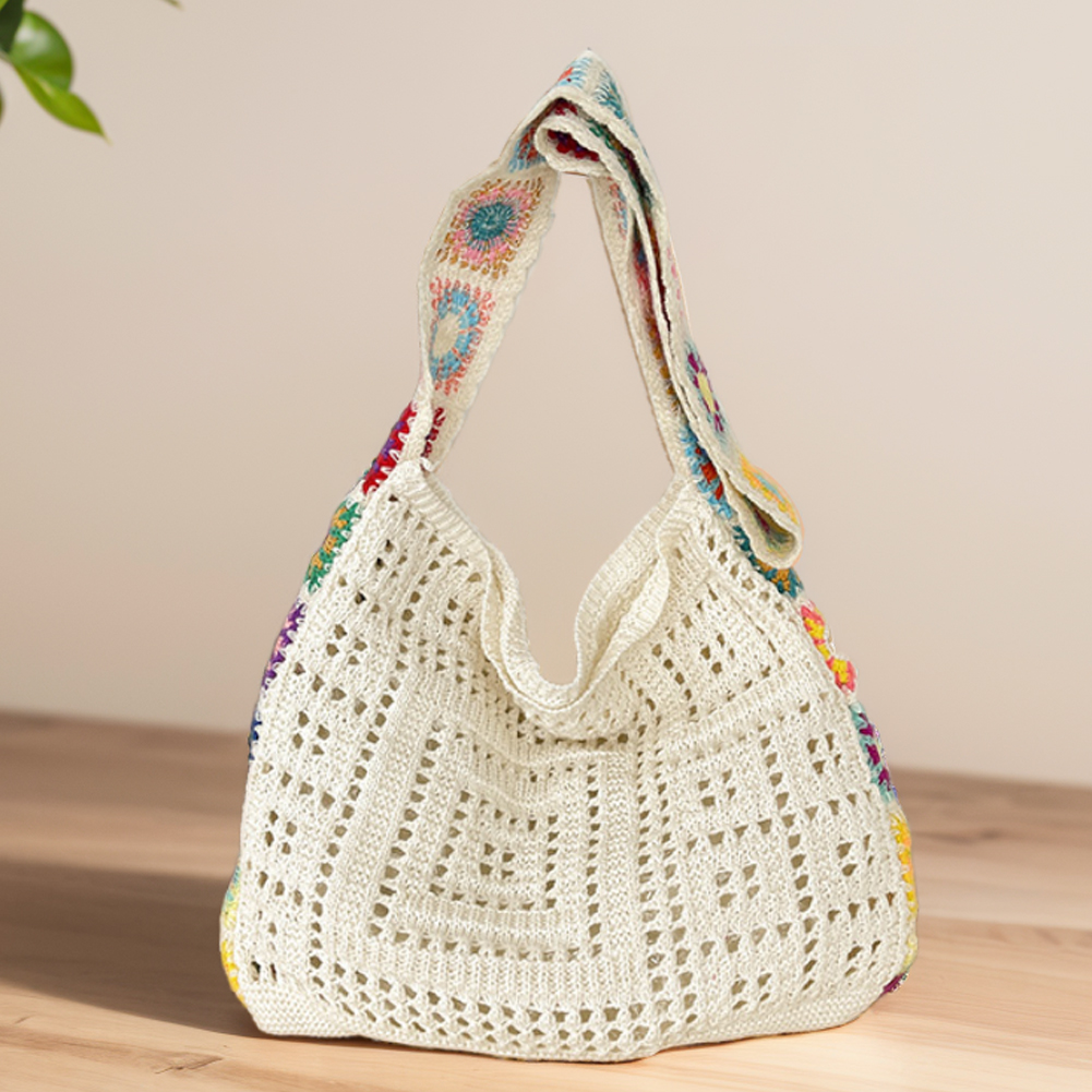 Women Knitted Shoulder Bag Fashionable Handbag Large Capacity Weaving Crossbody Purse Casual Beach Bag Outdoor Travel Bag
