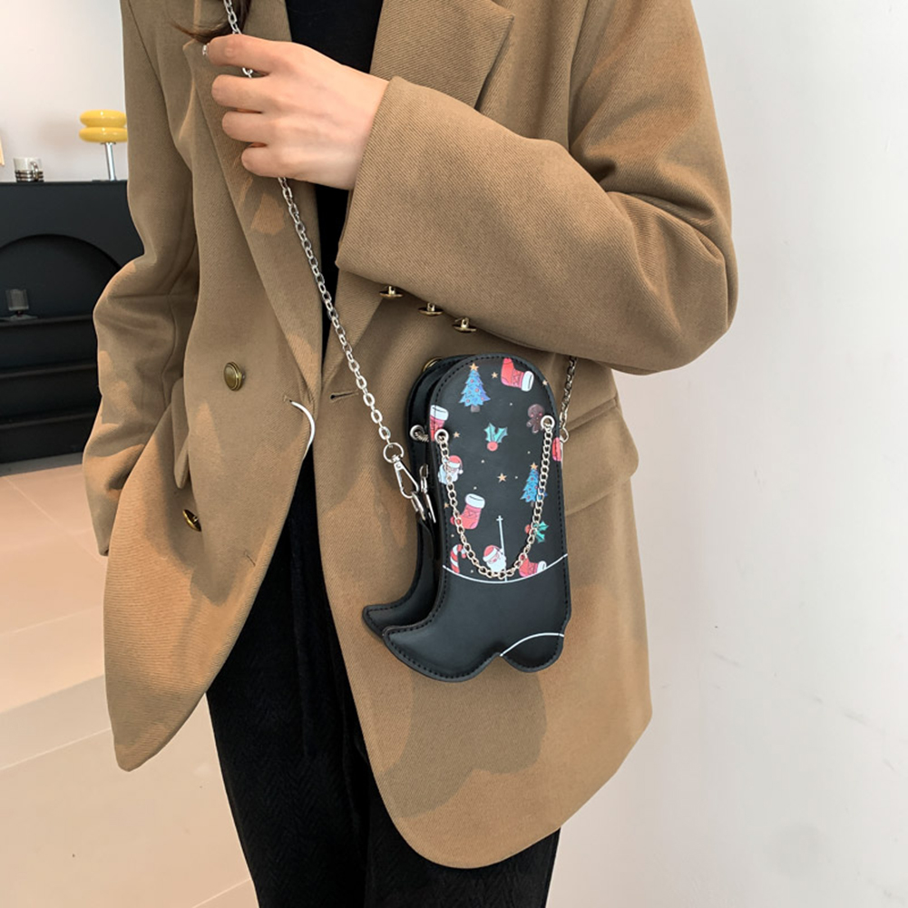 Christmas Creative Shoulder Bag Large Capacity Boots Shape Casual Satchel Bag Chain Strap PU Fashion Messenger Bag Funny Handbag