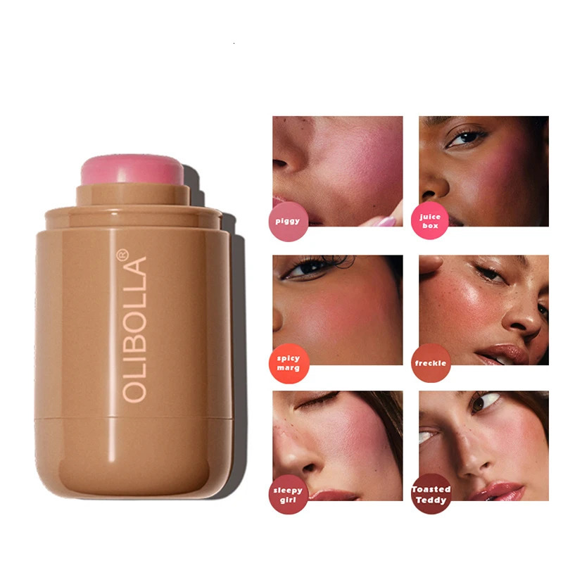 3 in 1 powder blusher stick cheek lip eye makeup pig roast teddy powder blusher waterproof silk shiny matte powder blusher 241107