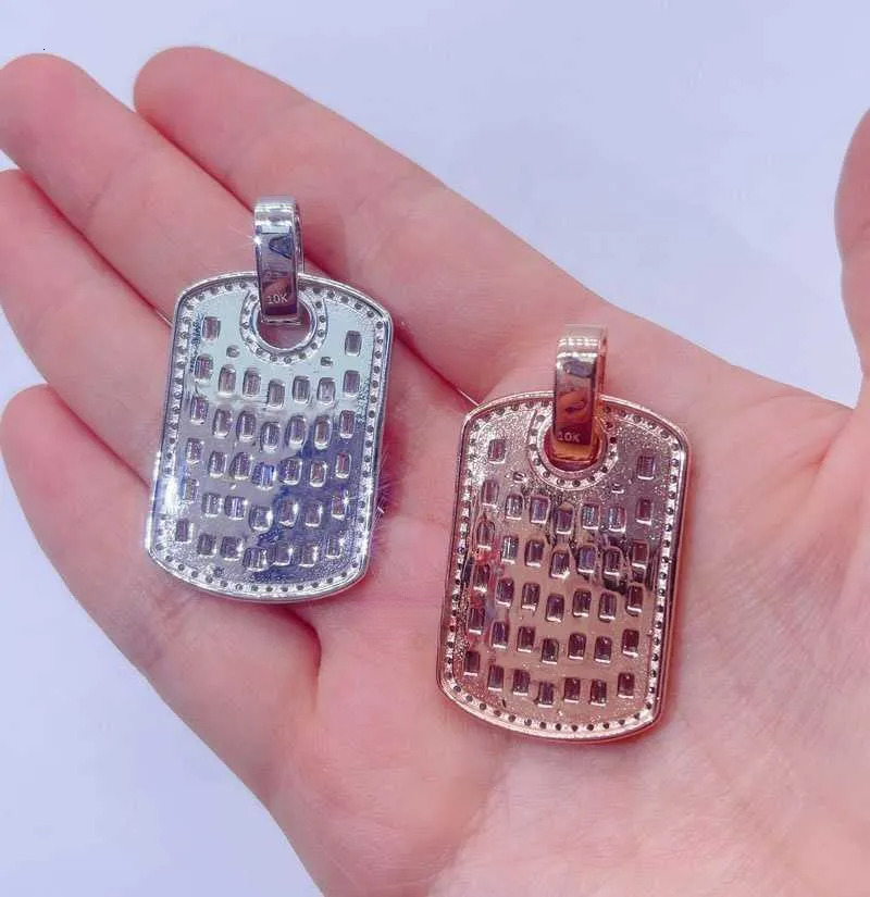 14k rose gold plated sterg sier hip hop men emerald cut vvs moissanite dia dog tag pendant