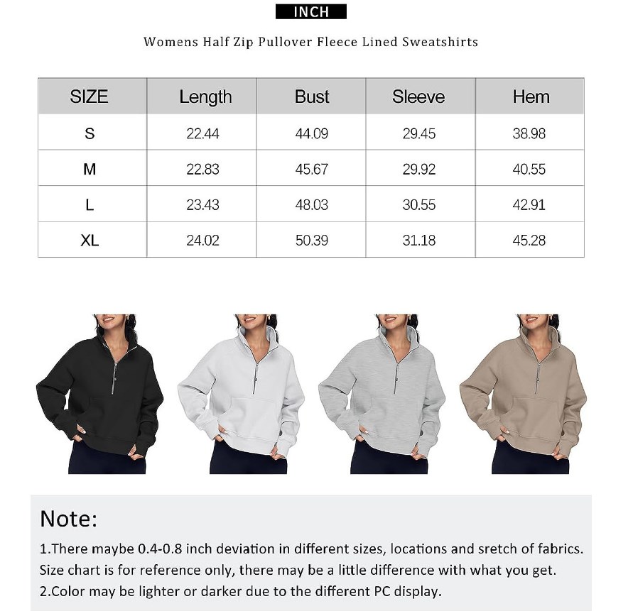CNLONGBIDA Women's Hoodies Stand Collar Cropped Pullover Half Zip Women Overzised Hoodie Thumb Hole Long Sleeve Clothes Solid Color Loose Fit Dai