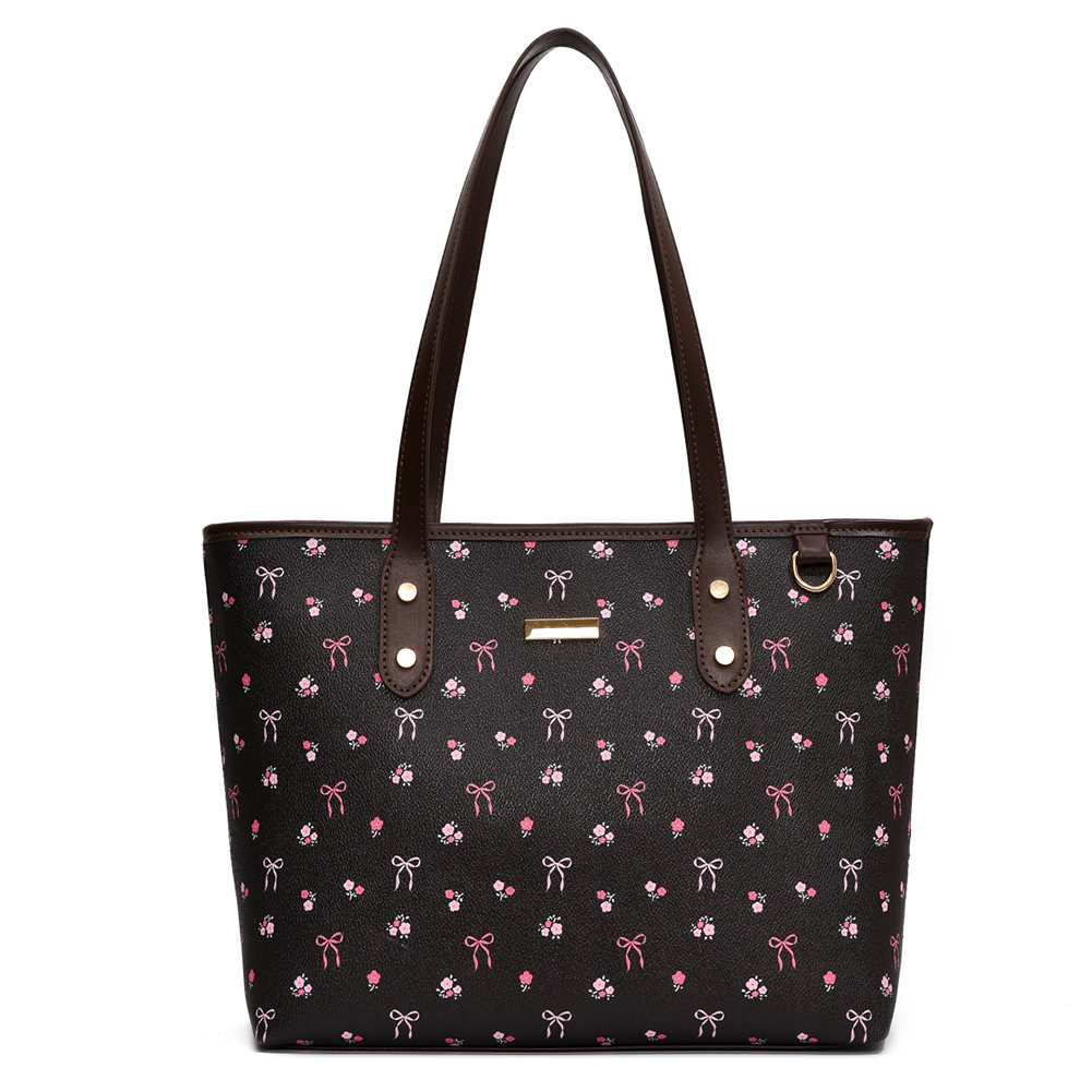 Women PU Floral Tote Bag Fashion Shoulder Bag Large Capacity Simple Tote Handbag Aesthetic Trendy Work Hobos Outdoor Travel Bag