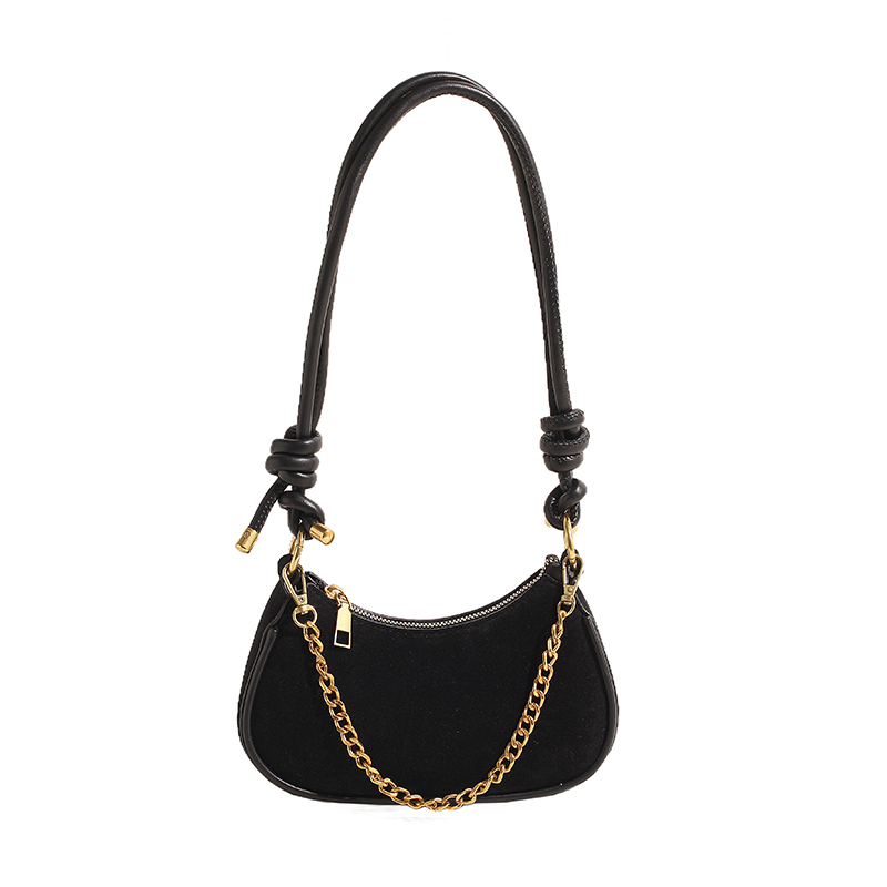 Women Suede Shoulder Bag Adjustable Strap Underarm Purse with Chain Zipper Closure Clutch Purse for Work Travel