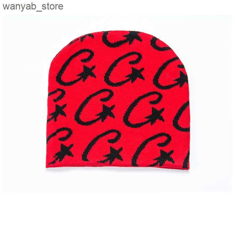 Beanie/Skull Caps 2024 New Jacquard Beanie Caps Y2K Knitted Warm Hip Hop Unisex Elastic Knit Hat Skull Cap For Women Men L240910