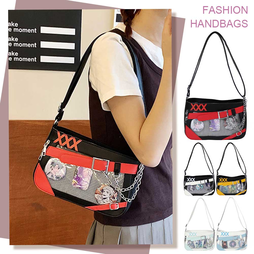 Women Ita Bag Clear Window Shoulder Bag Color Matching Badge Display Crossbody Bag Kawaii Pin Display Handbag Girls Uniform Bag
