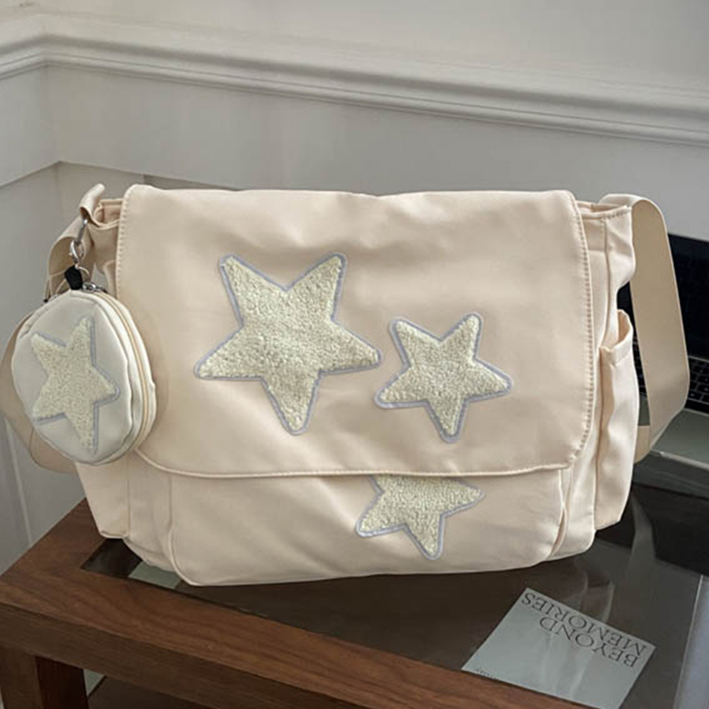 Women Cute Messenger Bag with Coin Purse Star Patches Kawaii Shoulder Bag Large Capacity Simple Crossbody Bag Girls Daily Bag
