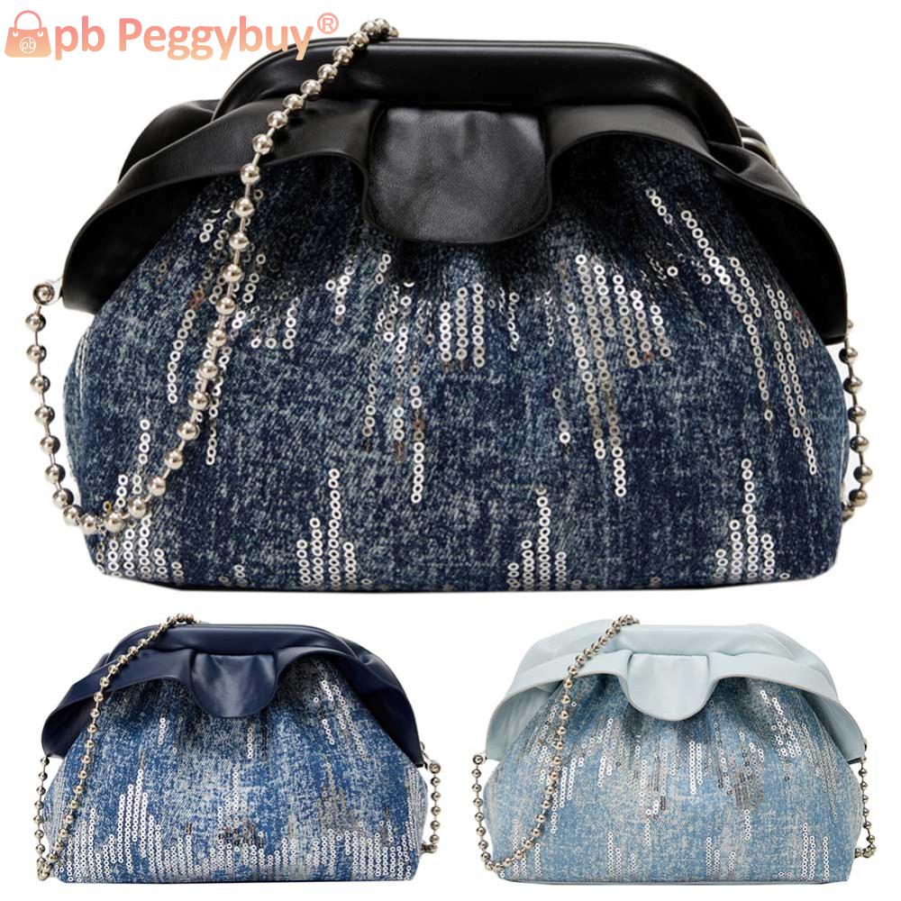 Denim Women Crossbody Bag Sequin Clutch Purse Chain Evening Bag Wedding Party Bridal Purse