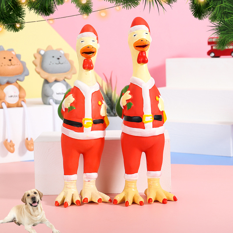 Stock Sustainable Screaming Chicken Santa Claus Pet Vocal latex Toys Bite Resistant Soft Dog Toy Rubber