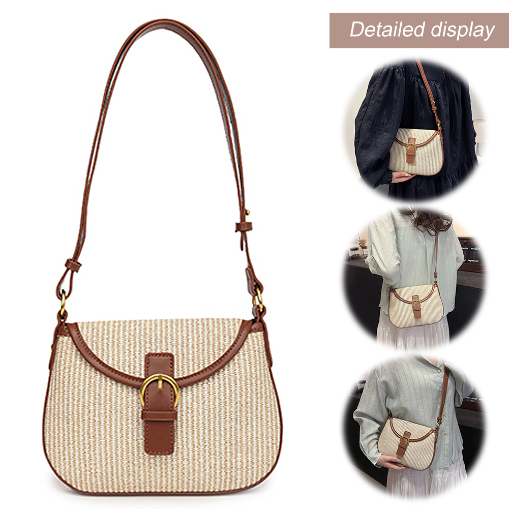 Women Crochet Hobo Bag Adjustable Strap Weaving Satchel Bag Hasp Closure Flap Straw Beach Bag Ladies Summer Daily Bag