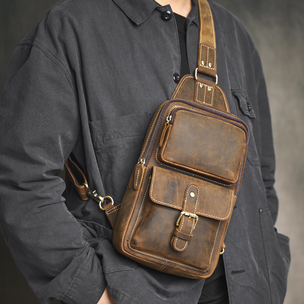 Genuine Men's Leather Chest Vintage Sg For Men,Crossbody Shoulder Bag Casual Small Backpack
